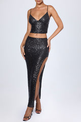 Danica-Embellished Low-Rise Maxi Skirt in Black