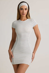 Jazlyn-Modal Short-Sleeve Bodycon Mini Dress in Blue Yellow Stripe