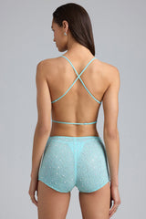 Skye-Embellished Cowl-Neck Crop Top in Ice Blue