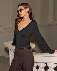 Black Ruched Slim Knit Tee