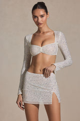 Inina-Embellished Micro Mini Skirt in White