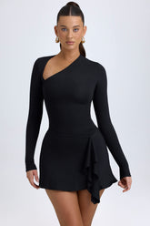 Dona-Modal Asymmetric A-Line Mini Dress in Black