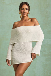 Souline-Bouclé Off-Shoulder Mini Dress in White