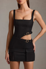 Acadia-Belted Cut-Out Mini Dress in Black