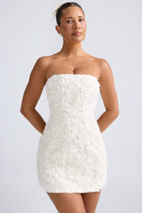 Azaelea-Floral-Appliqué Bandeau A-Line Mini Dress in White