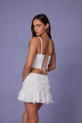Lorelei-Embellished Mid-Rise A-Line Mini Skirt in White