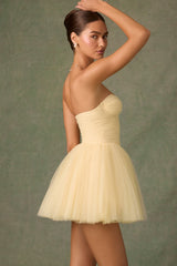 Dottie-Tulle Corset Mini Dress in Yellow