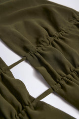 Larisa-Cut-Out Semi-Sheer Ruched Halterneck Crop Top in Dark Khaki