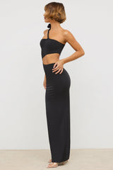 Kalina-Premium Jersey Asymmetric Cut Out Maxi Dress in Black