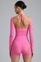 Melody-Embellished Cut-Out Unitard in Bubblegum Pink