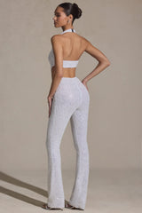 Coralena-Embellished Cut-Out Jumpsuit in White