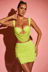Larvotto-Low Plunge Neck Crop Top in Lime