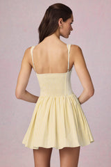 Marissa-Bow-Detail A-Line Mini Dress in Lemon Yellow Stripe