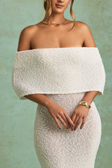 Naia-Bouclé Off-Shoulder Maxi Dress in White