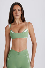 Soft Active Twist-Back Layered Sports Bra in Green