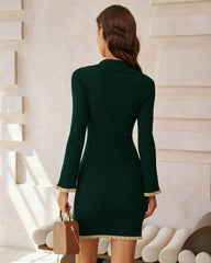 Green Bodycon Button Sweater Dress
