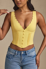 Lucia-Plunge-Neck Scalloped Corset Top in Pastel Yellow