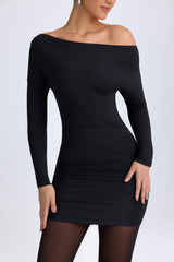 Elsa-Modal Off-Shoulder Ruched Mini Dress in Black