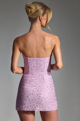 Crystella-Embellished Corset Mini Dress in Peony Pink