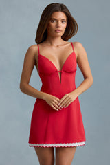 Seliora-Scalloped Backless A-Line Mini Dress in Scarlet Red