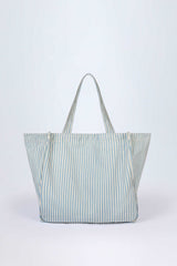 Syracuse-Oversized Canvas Tote Bag in Teal Blue Double Stripe