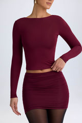 Elli-Modal High Neck Long Sleeve Open Back Top in Wine Red