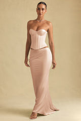 Kelda-Draped Low-Rise Maxi Skirt in Beige Gold