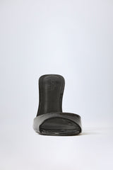 Amandine-Almond-Toe Heeled Mules in Croc Patent Black