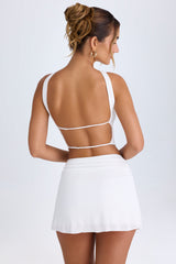 Kika-Ruched Mid-Rise Mini Skirt in White