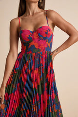 Dorothy Dark Blue Multi Floral Print Pleated Midi Dress