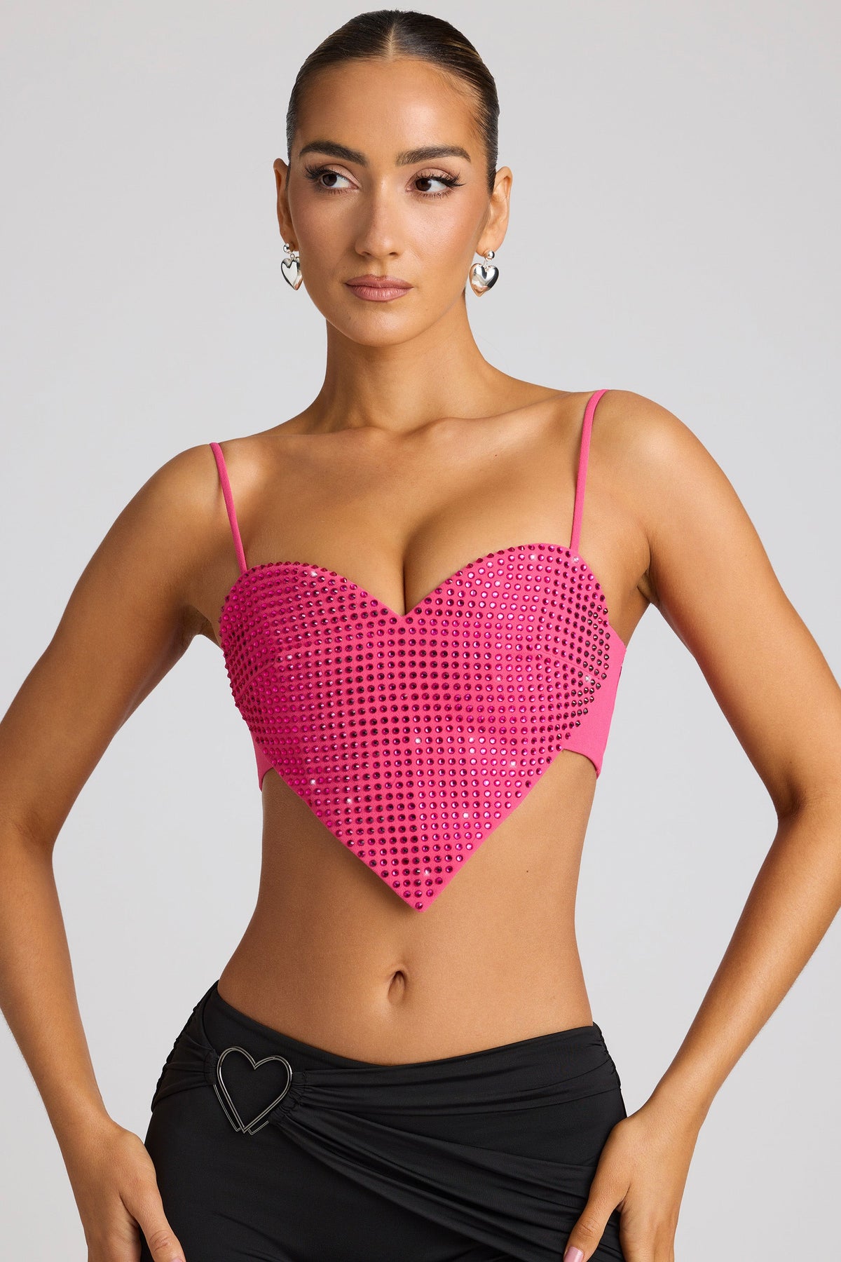 Syrene-Embellished Heart Detail Crop Top in Magenta