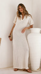 Tiffy Crochet Short Sleeve Maxi Dress - White