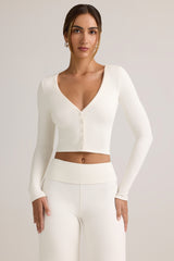Kiva-Modal Ribbed Cropped Cardigan in White