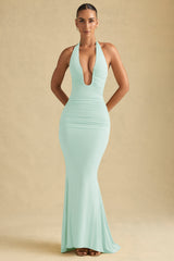 Laverna-Ruched Backless Halterneck Gown in Mint