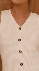 Inari Knit Button Up Vest - Cream