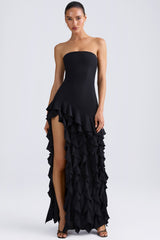 Diletta-Ruffle-Trim Strapless Gown in Black