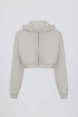 Cropped Zip-Up Hoodie in Light Grey