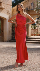 Halle One Shoulder Maxi Dress - Red