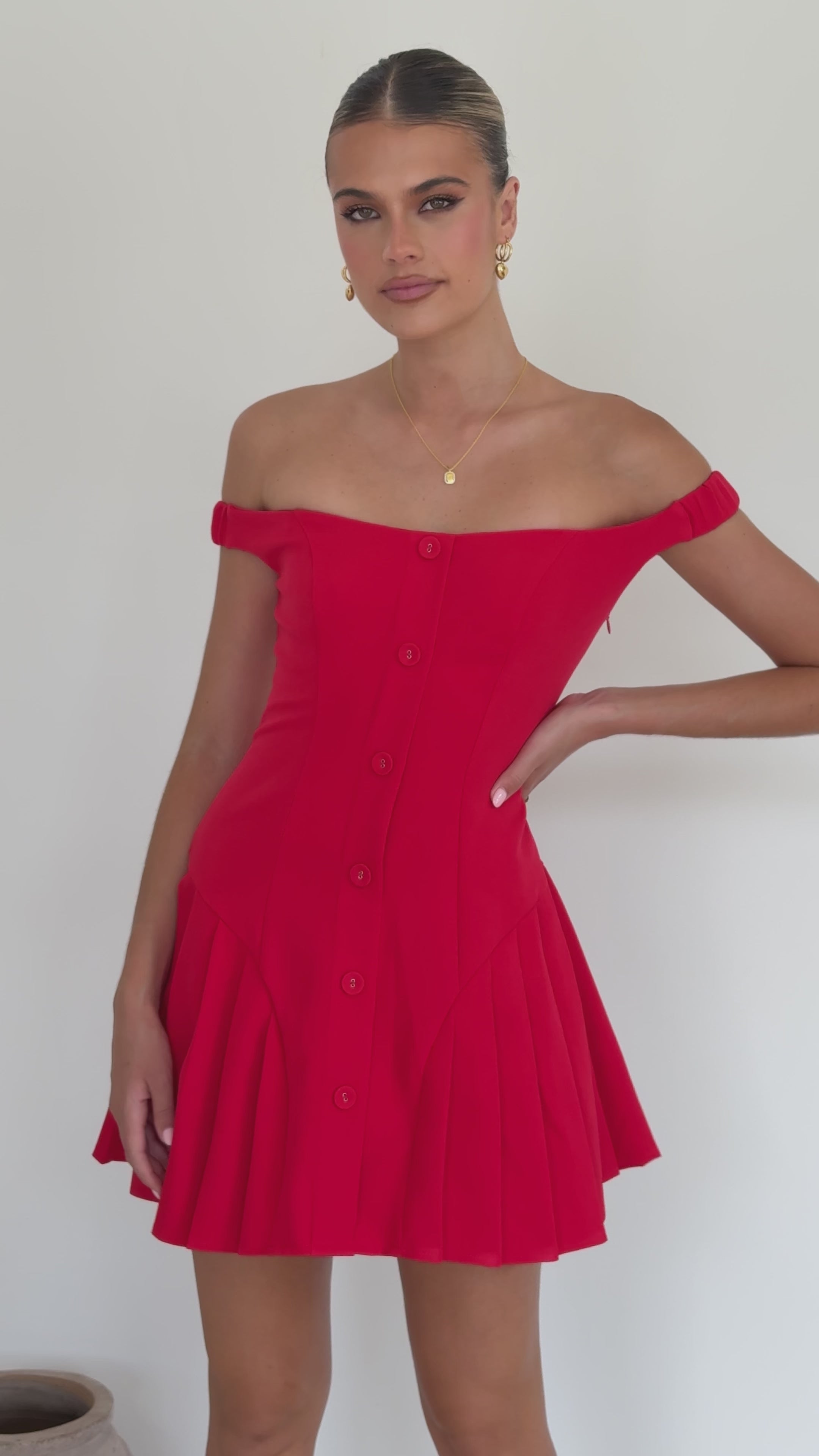 Variel Off Shoulder Mini Dress - Red