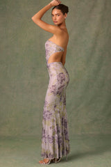 Lucienne-Embellished Cut-Out Fishtail Maxi Dress in Lilac