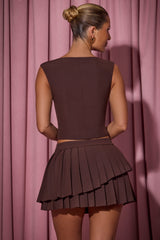 Kadie-Open-Front Crop Top in Chocolate Brown