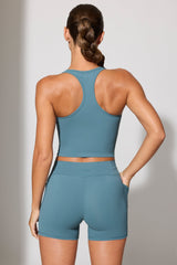 Twist Waist Mini Shorts with Pockets in Stone Blue