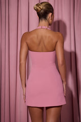 Lenore-Heart-Detail Halterneck A-Line Mini Dress in Dusty Pink