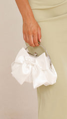 Satin Bow Clutch - White