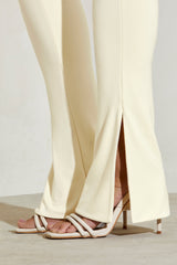 Jamila-Strapless Flared Hem Jumpsuit in Ivory