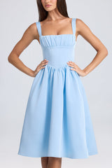 Marguerite-Draped Corset Midaxi Dress in Powder Blue