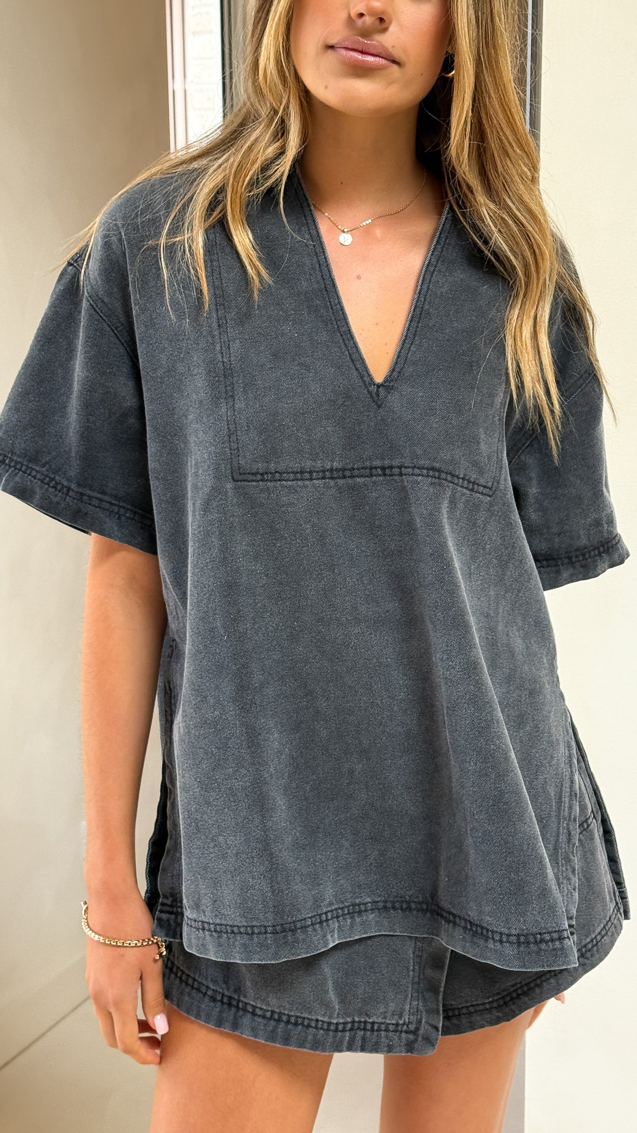 Alaina Oversized Shirt - Black Denim