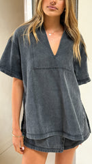 Alaina Oversized Shirt - Black Denim