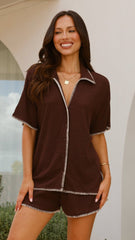 Eden Knit Top and Shorts Set - Chocolate/Beige