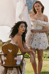 Stretch Cotton Floral Print Off Shoulder Corset Mini Dress